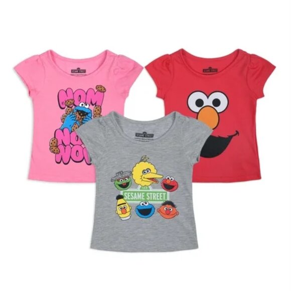 NEW Sesame Street Baby Girls Elmo Big Bird Cookie Monster 3-Pack T-shirt 12M - Picture 1 of 8